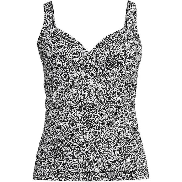Lands End V-neck wrap plus size underwire adjustable blk white decor Paisley Var - Picture 5 of 5
